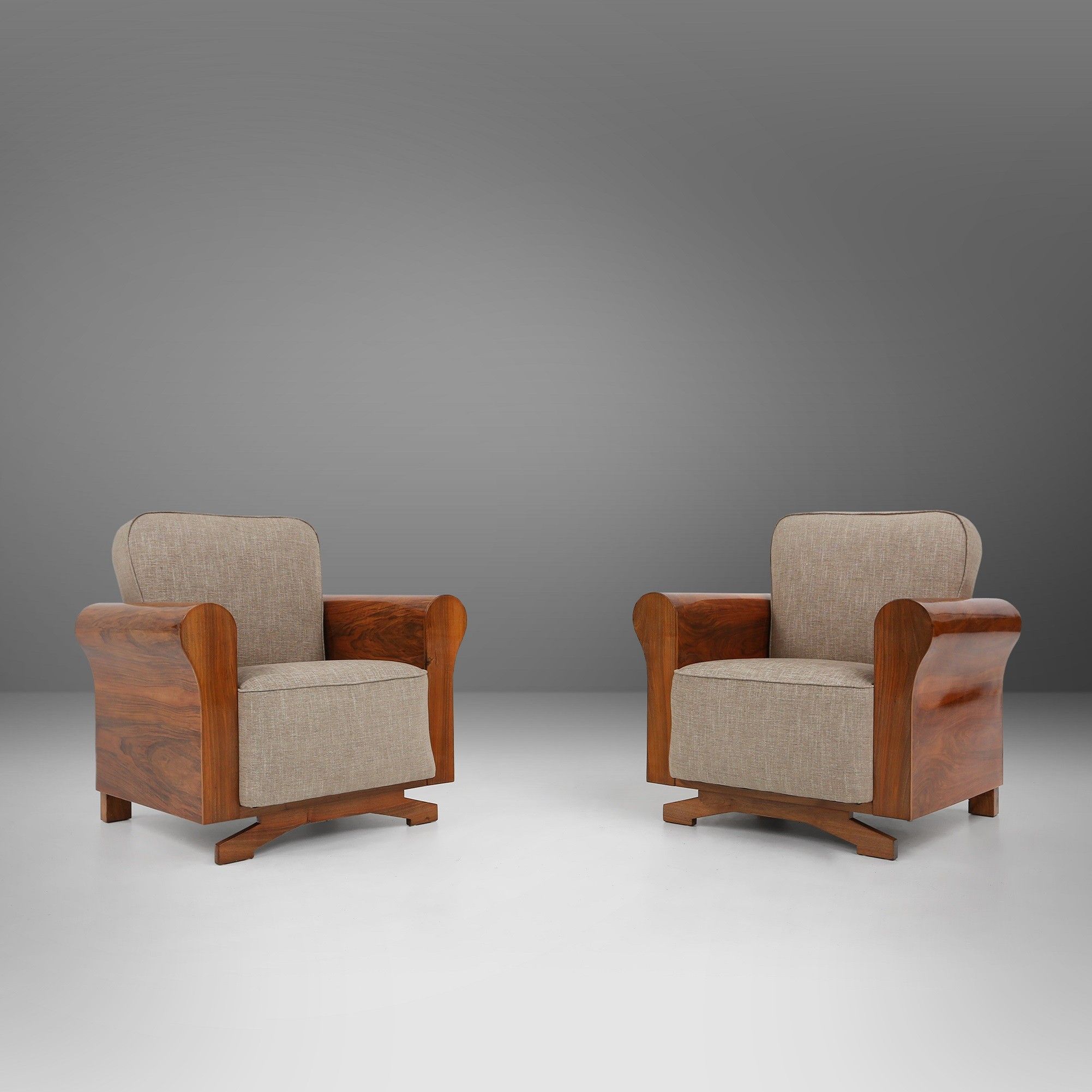 Set of 2 Art Deco Armchairs in Walnut Veneer, France 1930s-img